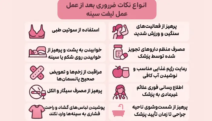 انواع نکات ضروری بعد از عمل لیفت سینه
